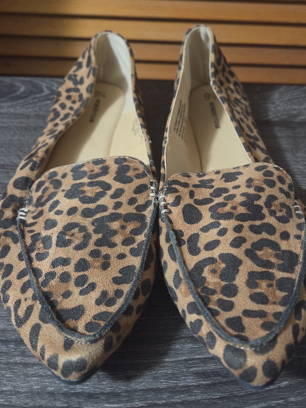Time and Tru Leopard-Print Pointed Toe Flats in Tan and Black